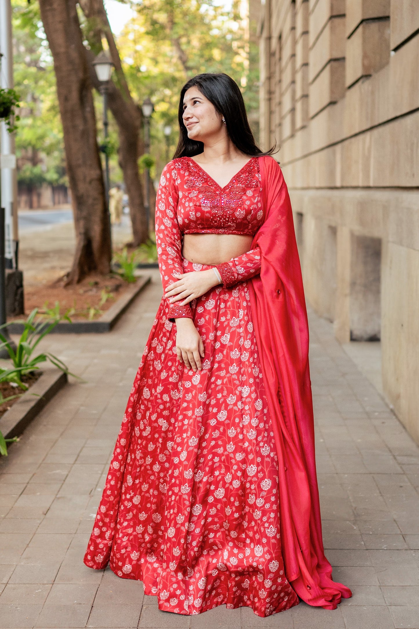 Red Floral Lehenga
