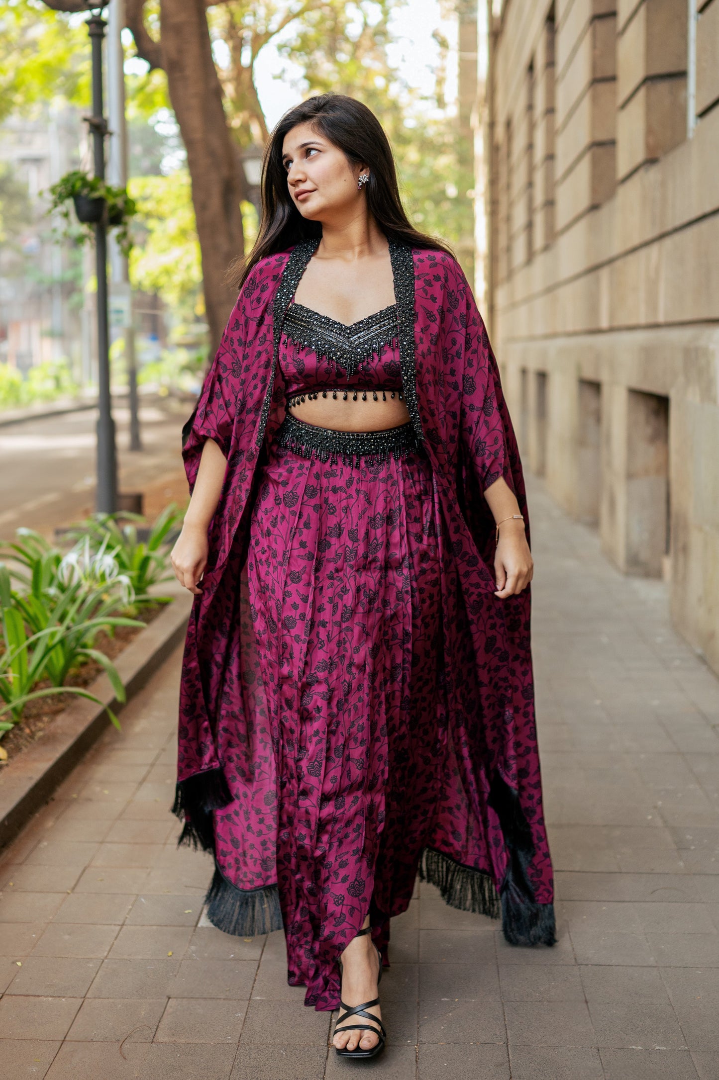 Wine Floral Skirt Set- Ready to Ship