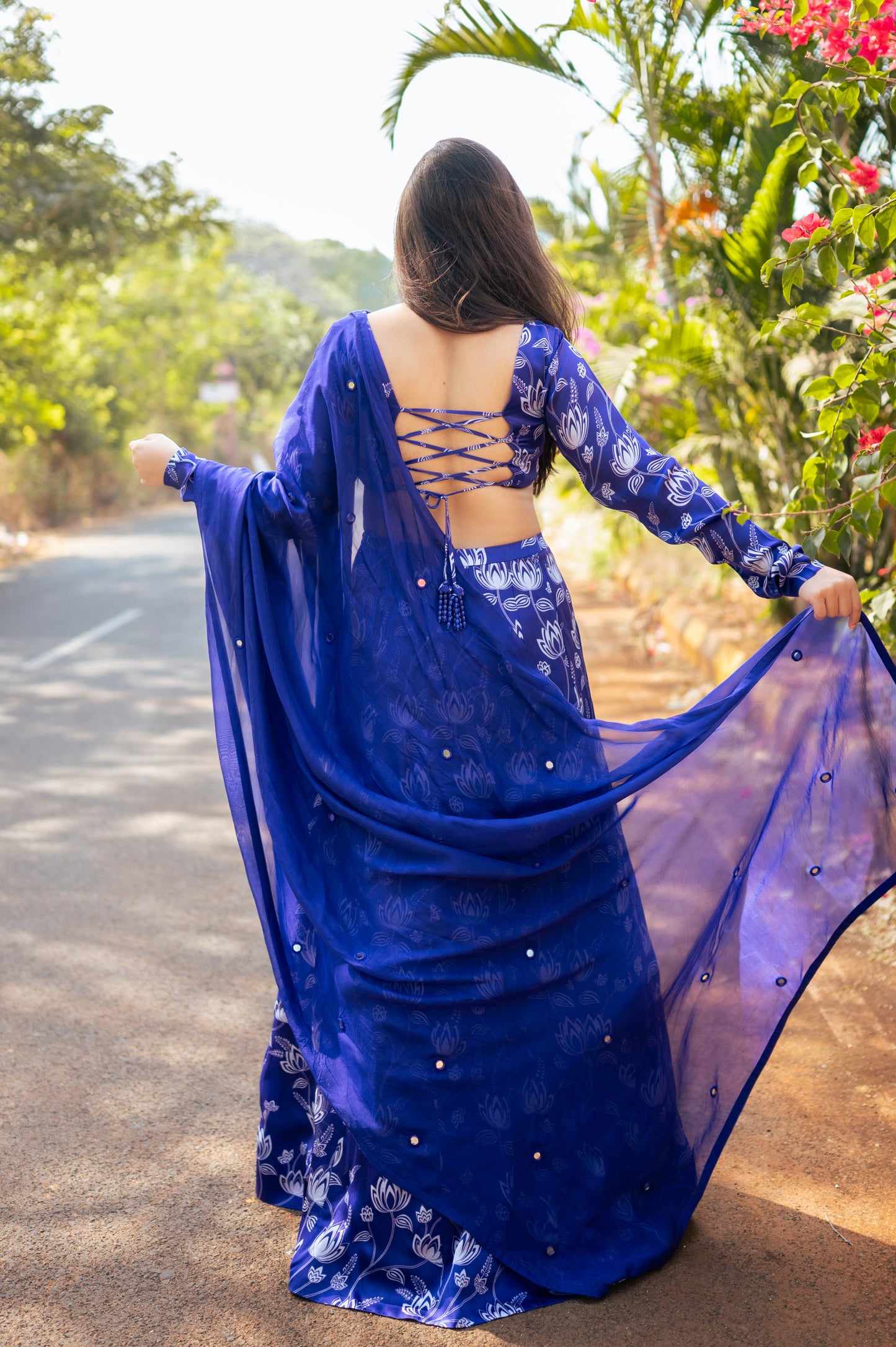 Violet Lotus Print Lehenga