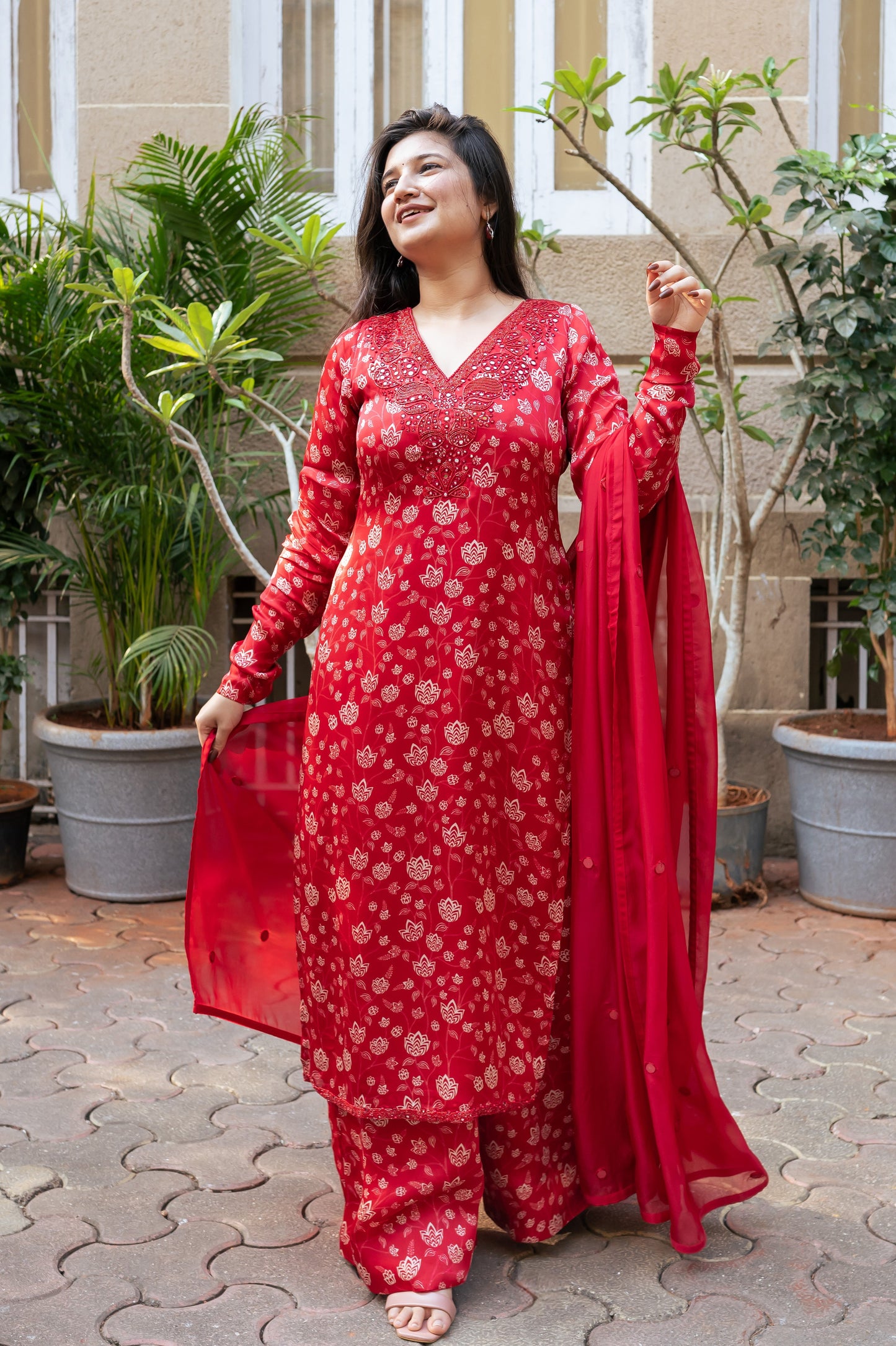 Red Floral Kurta Set- Ready to Ship