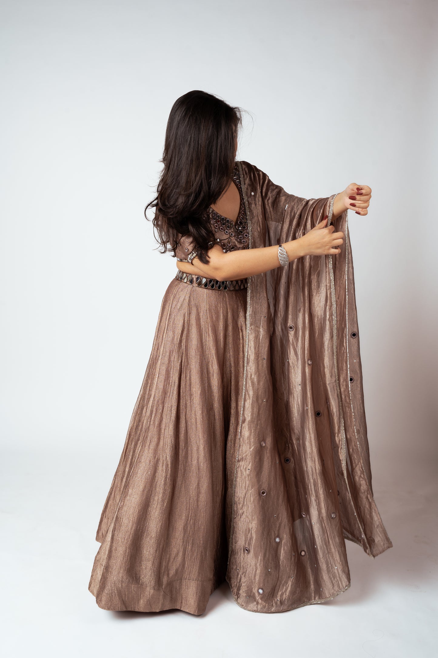 Bronze Crushed Tissue Silk Lehenga