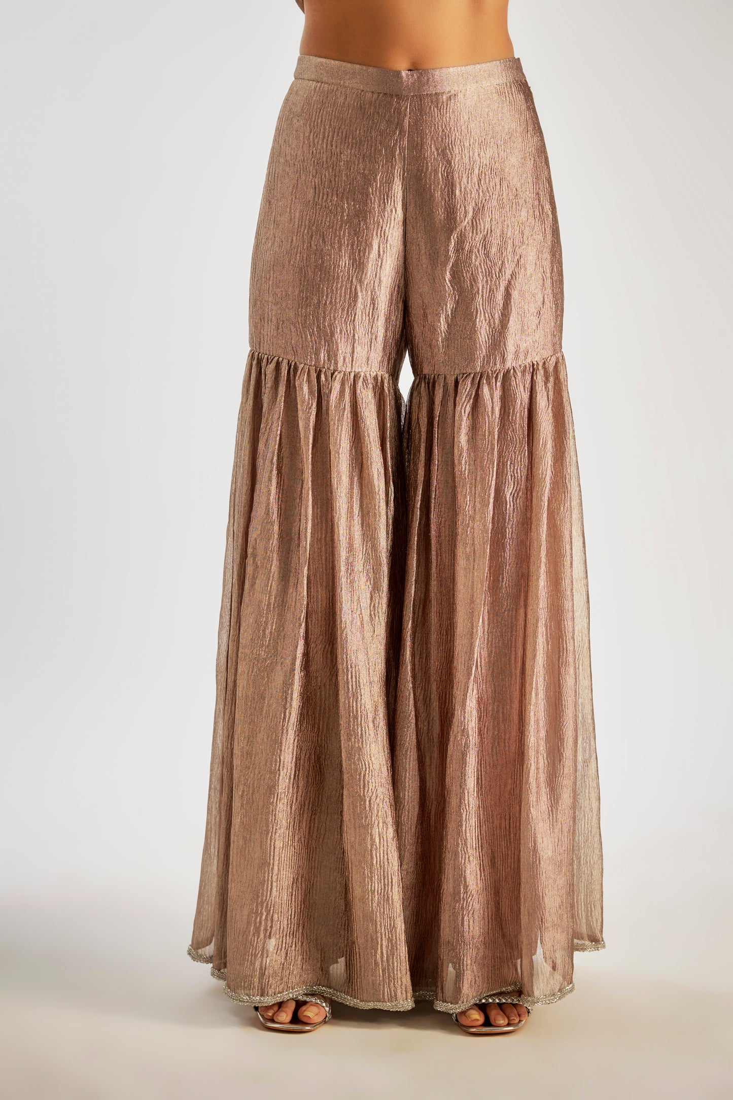 Coffee Crushed Tissue Silk Sharara