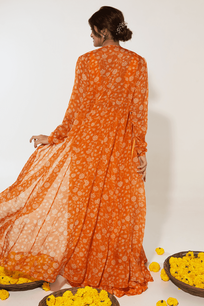 Orange Floral Lehenga- Ready to Ship