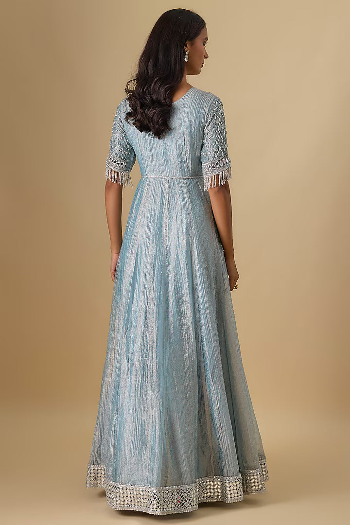 Blue Crushed Tissue Silk Anarkali