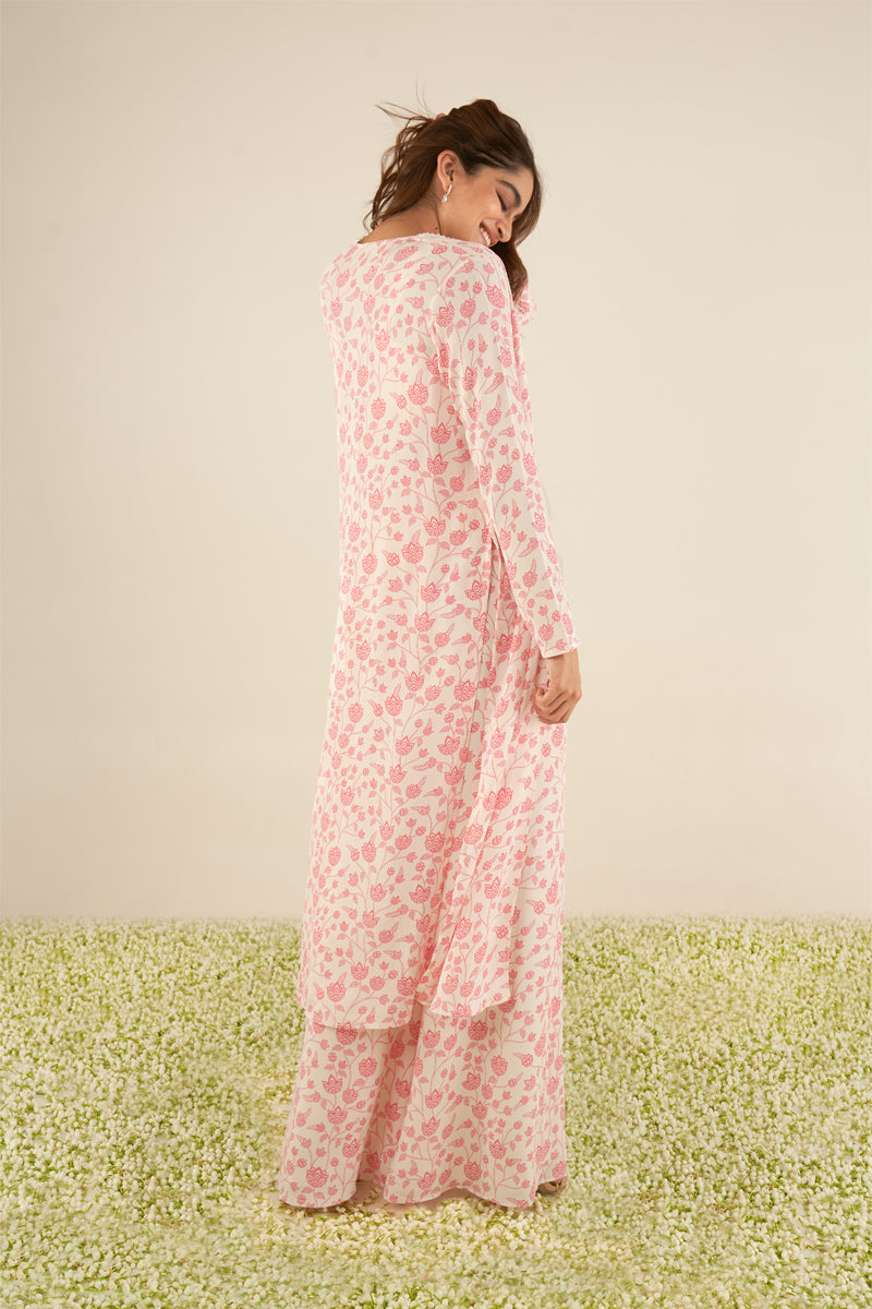 White & Pink Floral Cape Set- Ready to Ship