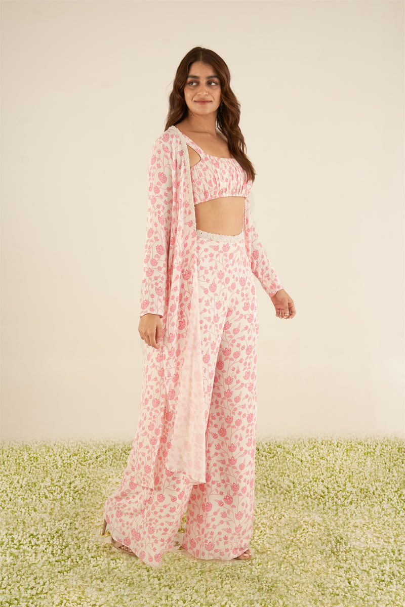 White & Pink Floral Cape Set- Ready to Ship