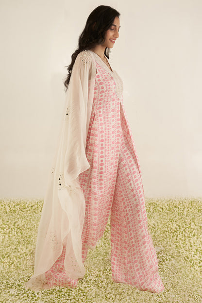 White & Pink Floral Stripes Kurta Set- Ready to Ship