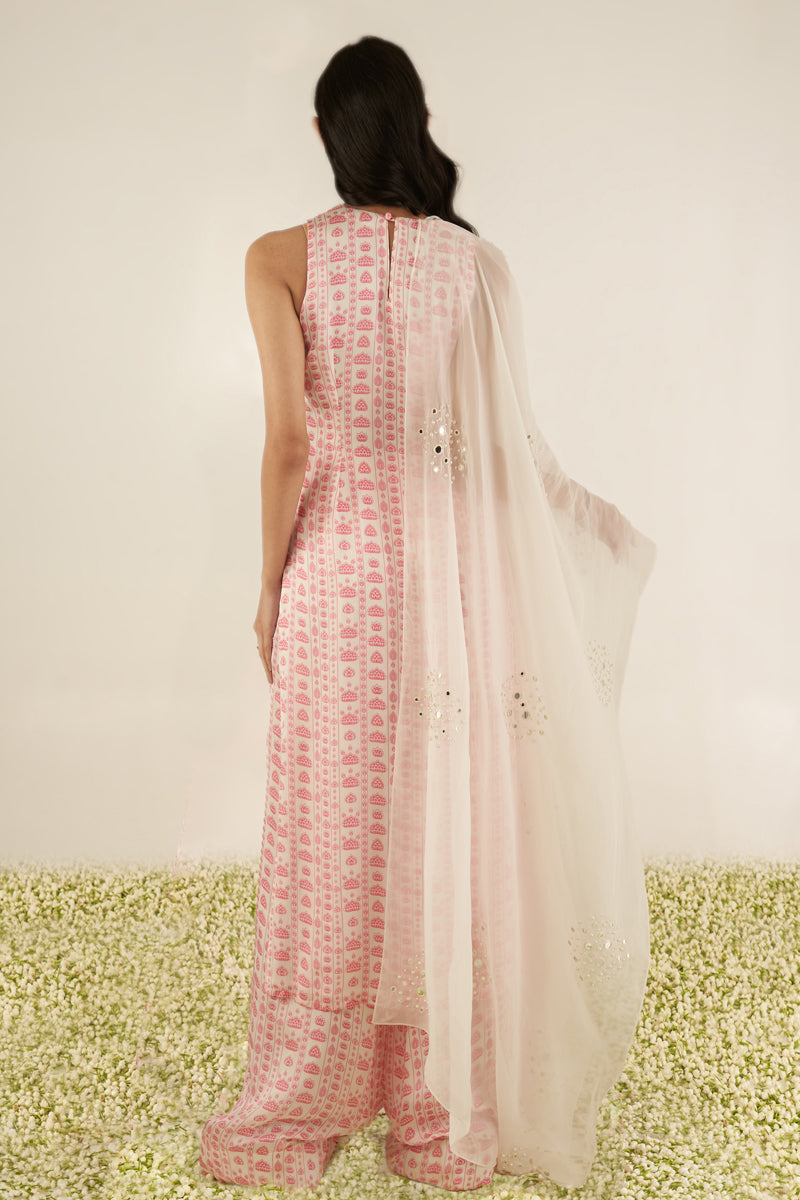 White & Pink Floral Stripes Kurta Set- Ready to Ship