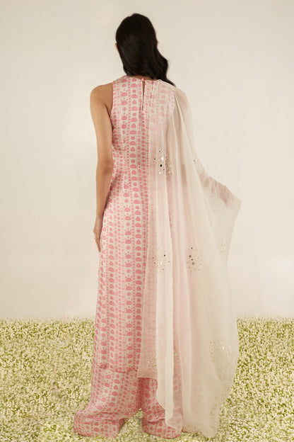 White & Pink Floral Stripes Kurta Set- Ready to Ship