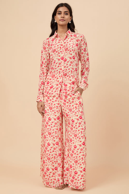 Cream & Red Shirt Co-ord