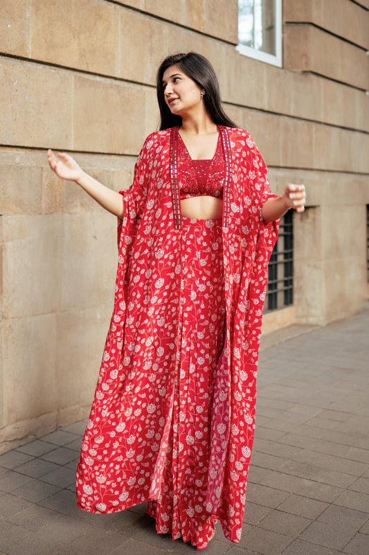 Red Floral Cape Set- Ready to Ship