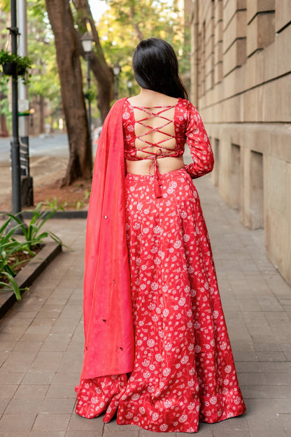 Red Floral Lehenga