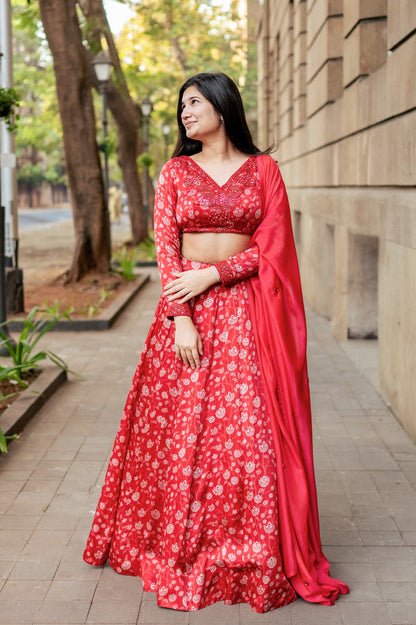 Red Floral Lehenga