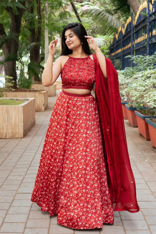 Rust Floral Lehenga- Ready to Ship