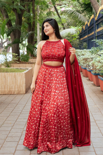 Rust Floral Lehenga- Ready to Ship