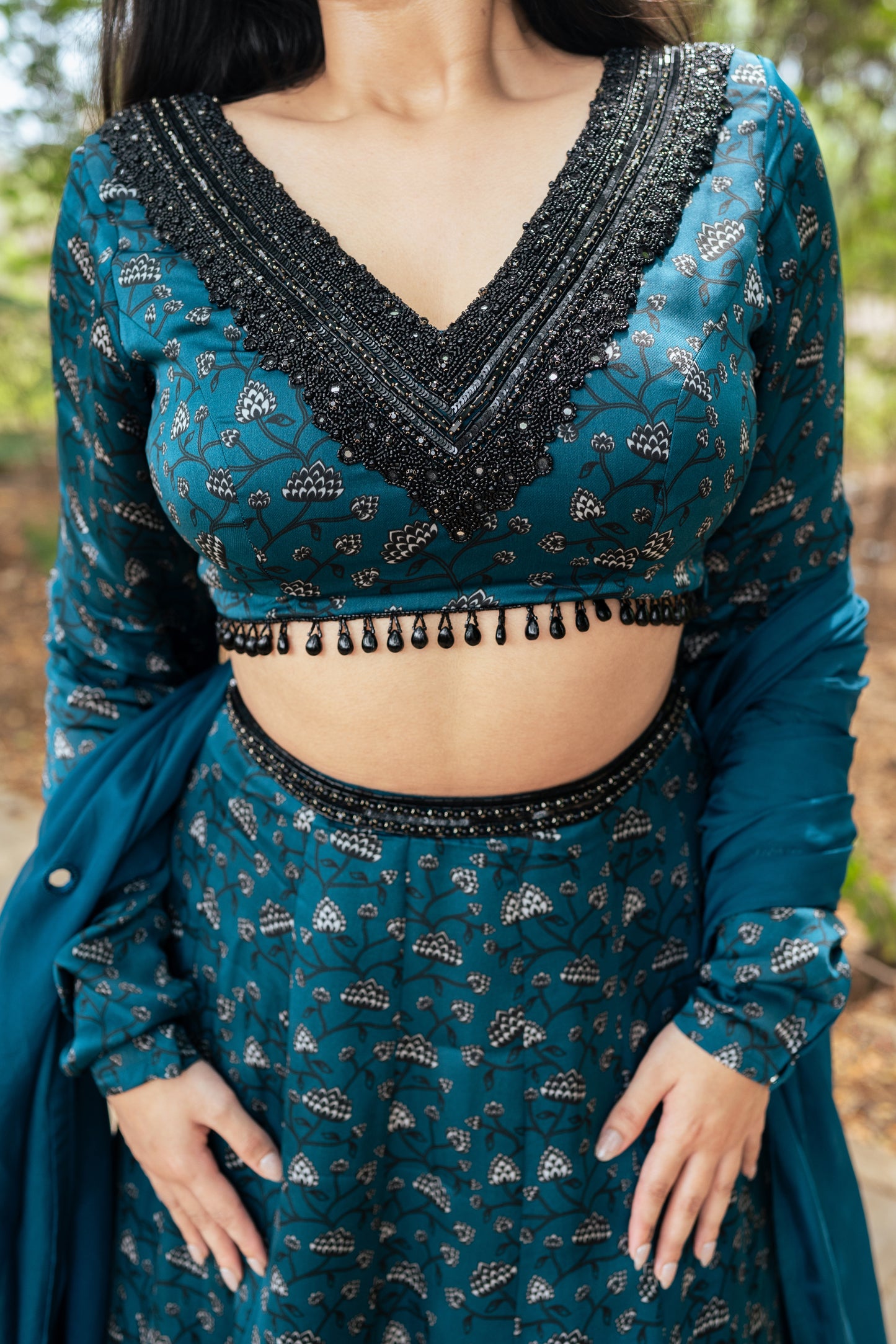 Teal Floral Lehenga- Ready to Ship