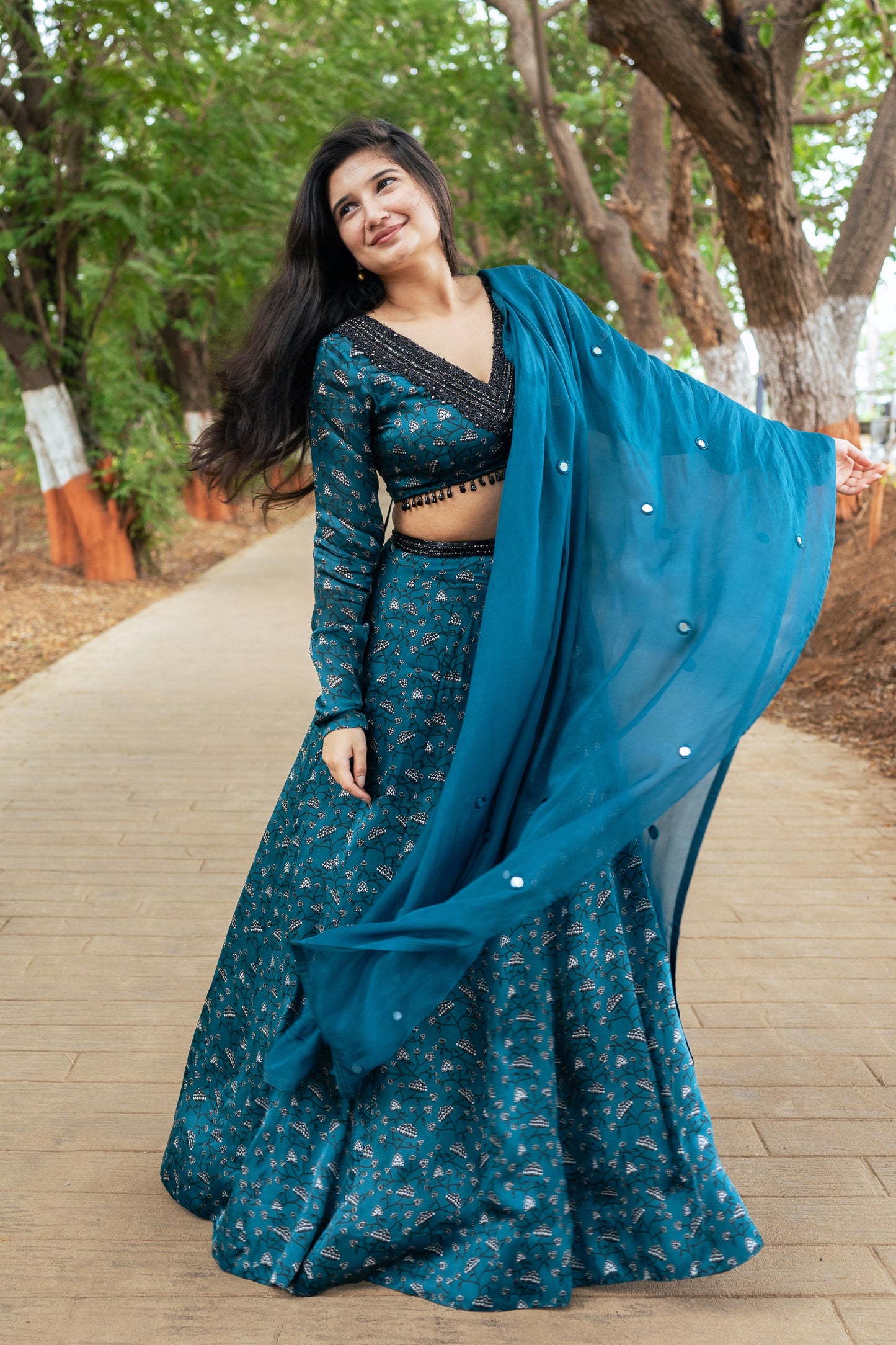 Teal Floral Lehenga- Ready to Ship