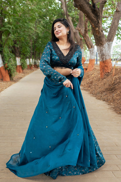 Teal Floral Lehenga- Ready to Ship