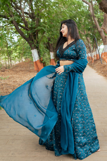 Teal Floral Lehenga- Ready to Ship