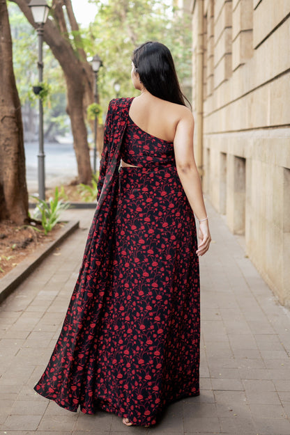 Black & Red Pleated Saree