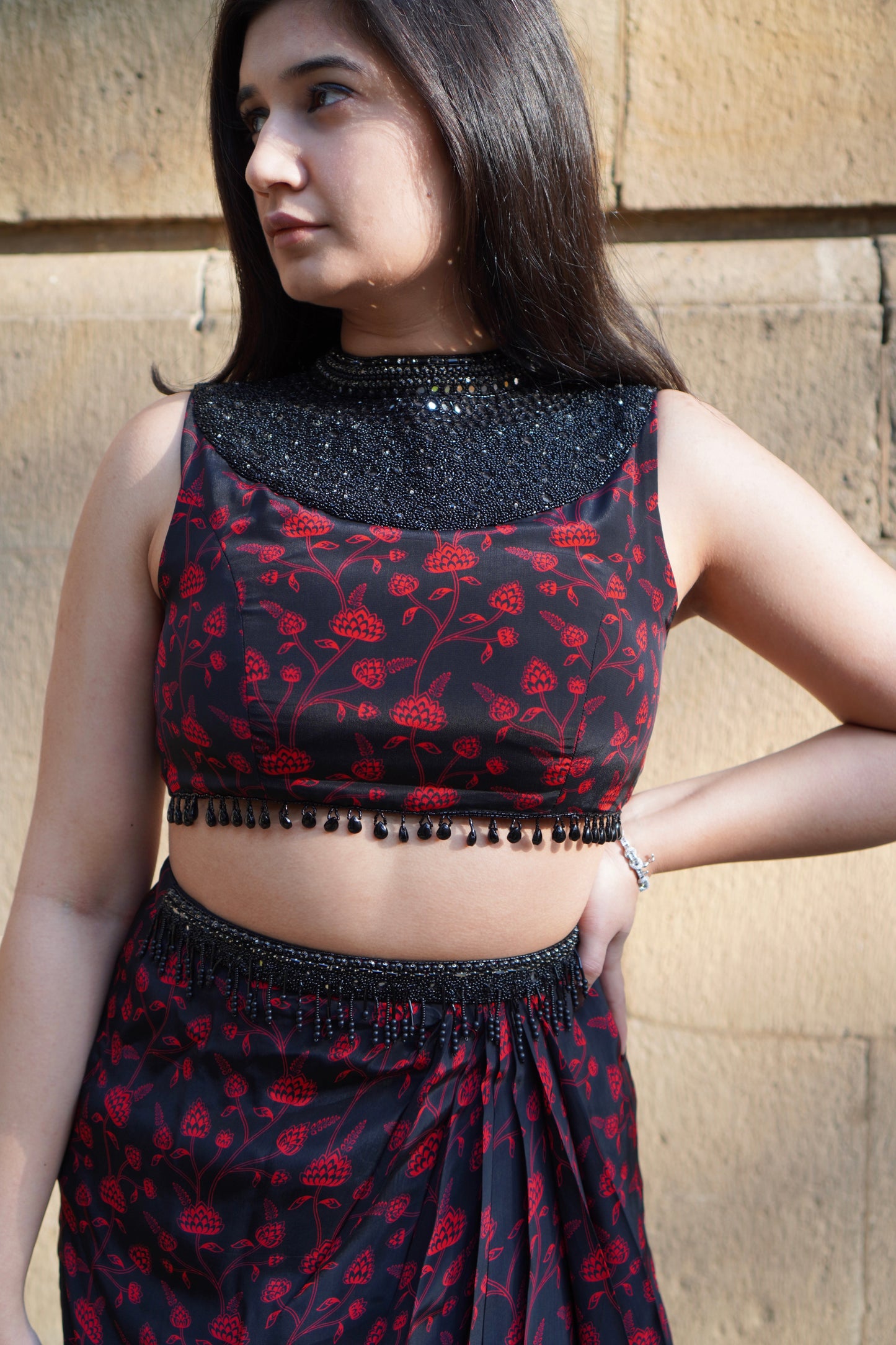 Black & Red Floral Skirt Set- Ready to Ship