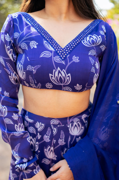 Violet Lotus Print Lehenga