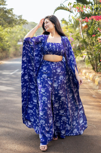 Violet Lotus Print Cape Set- Ready to Ship