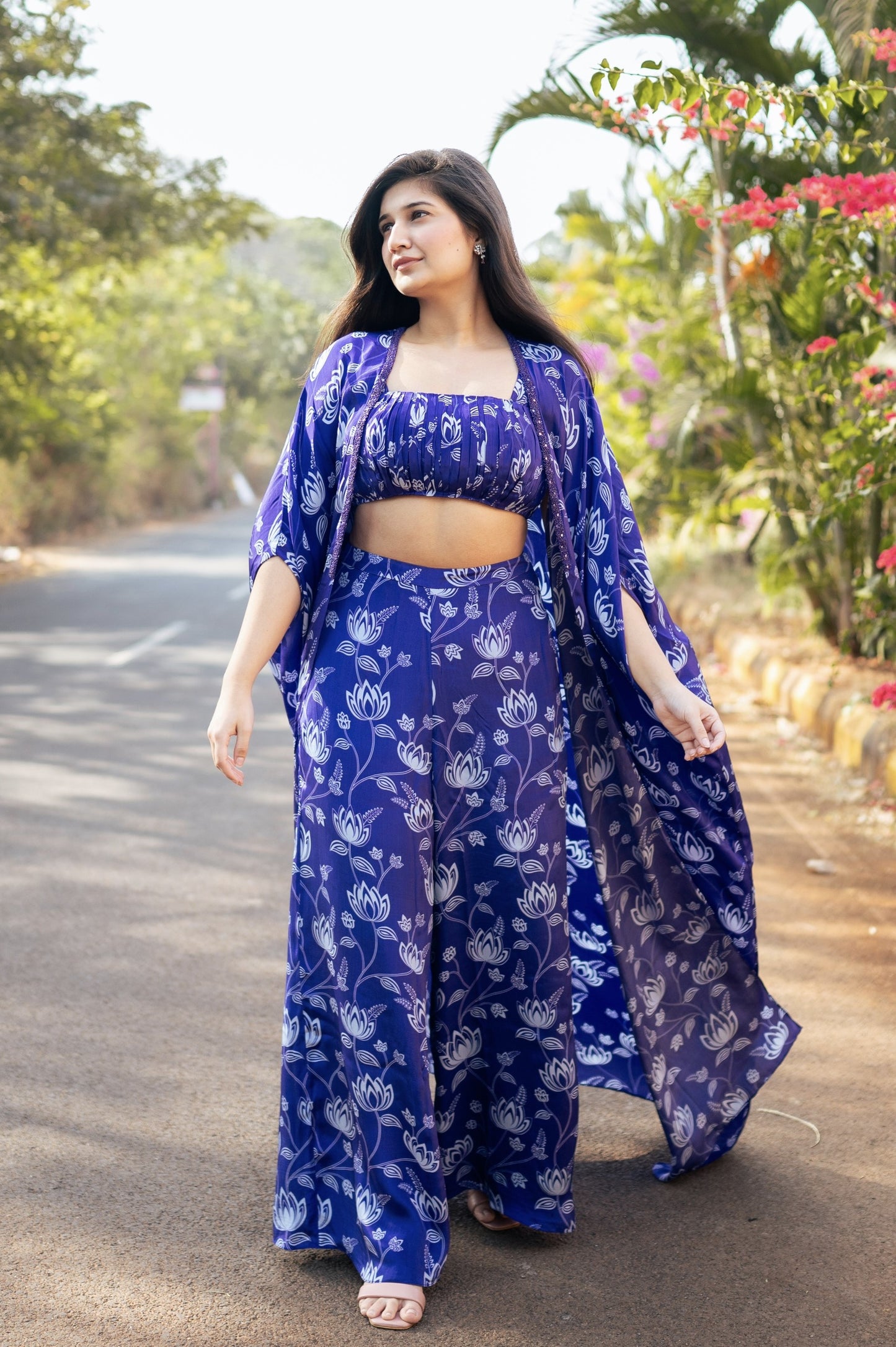 Violet Lotus Print Cape Set- Ready to Ship