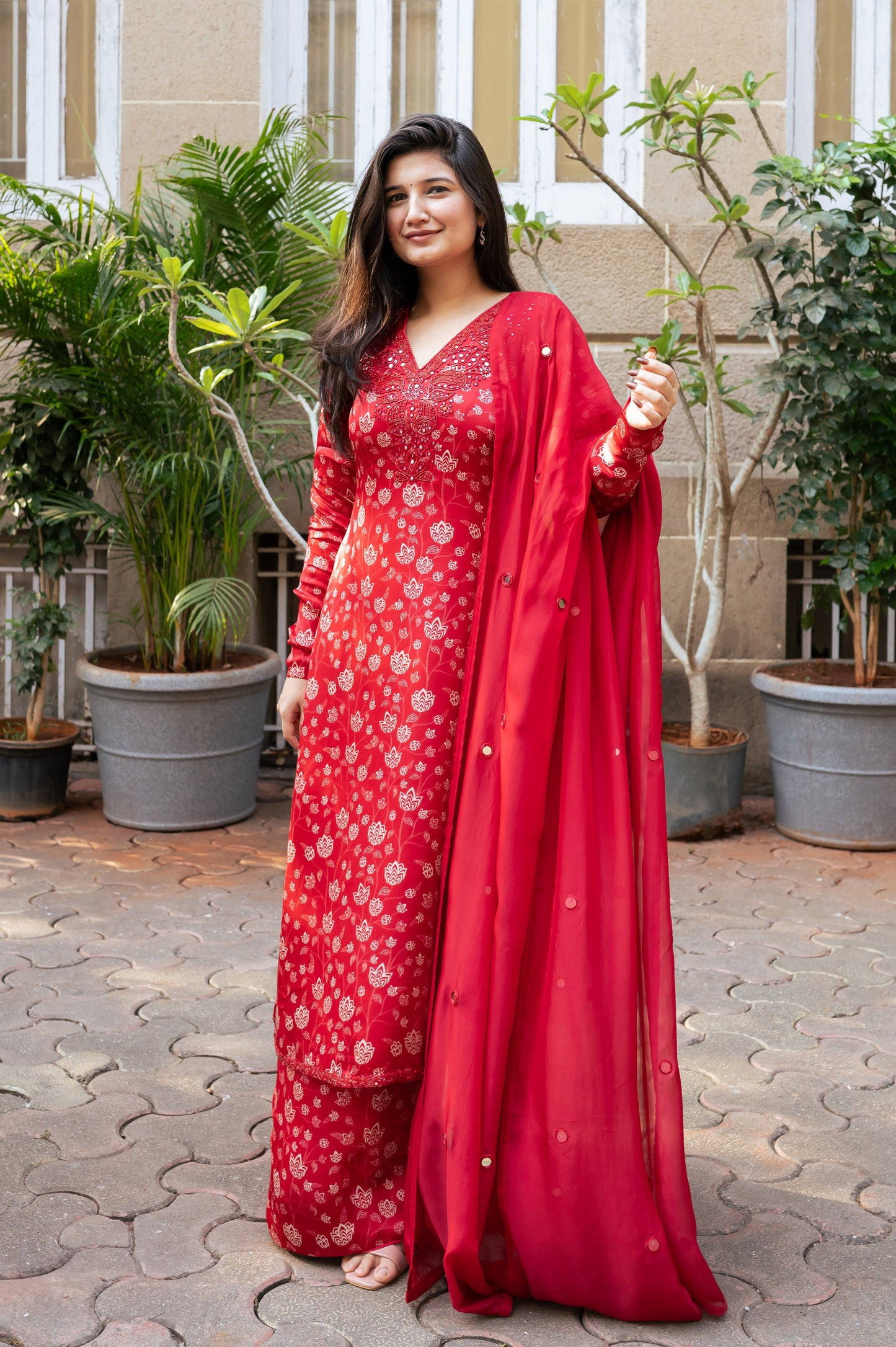 Red Floral Kurta Set- Ready to Ship