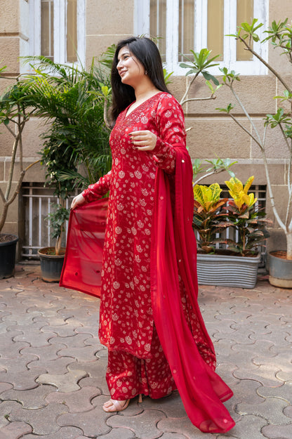 Red Floral Kurta Set- Ready to Ship