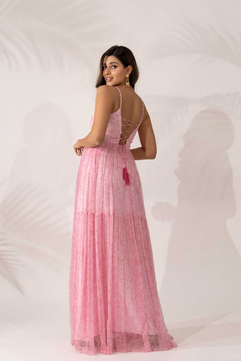 Cherry Blossom-Maxi Dress with Braided Straps