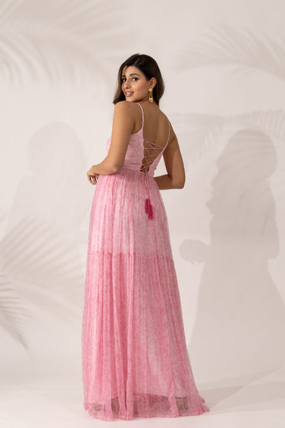 Cherry Blossom-Maxi Dress with Braided Straps
