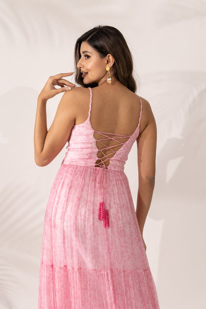 Cherry Blossom-Maxi Dress with Braided Straps