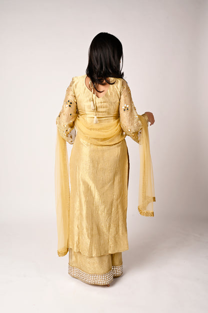 Golden Crushed Tissue Silk Kurta Set