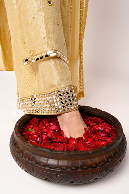 Golden Crushed Tissue Silk Kurta Set