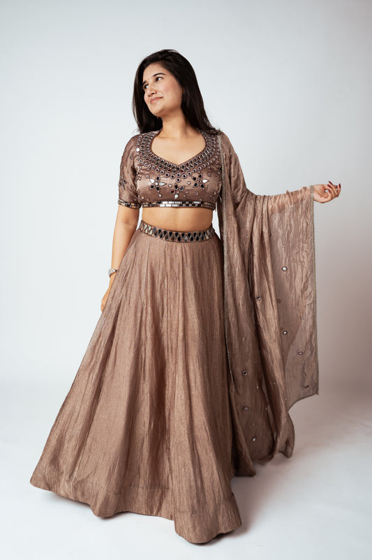 Bronze Crushed Tissue Silk Lehenga