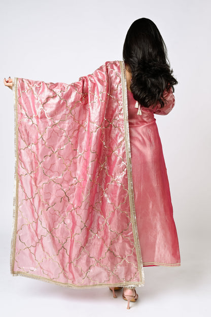 Pink Crushed Tissue Kurta Set