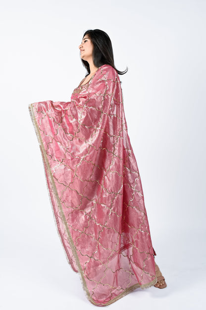 Pink Crushed Tissue Kurta Set