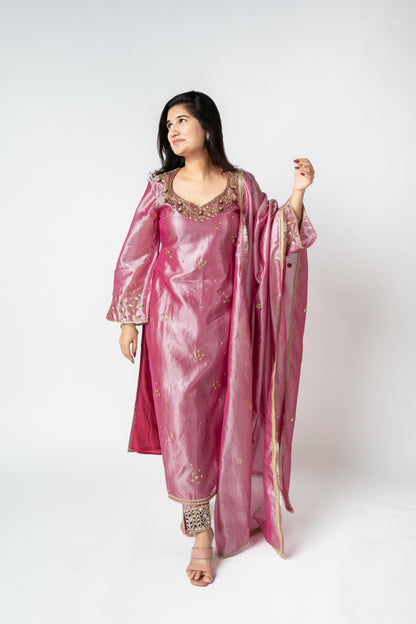 Purple Crushed Tissue Kurta Set