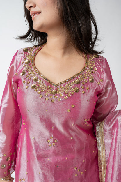 Purple Crushed Tissue Kurta Set