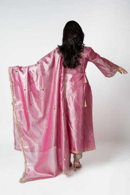 Purple Crushed Tissue Kurta Set