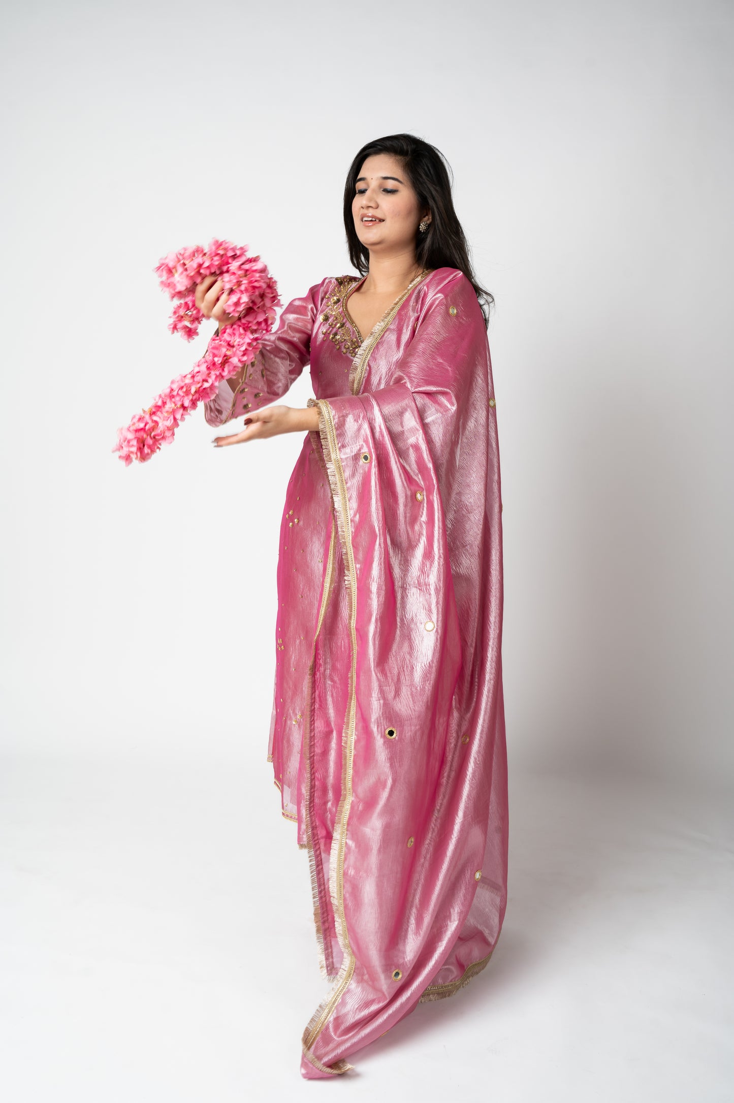 Purple Crushed Tissue Kurta Set