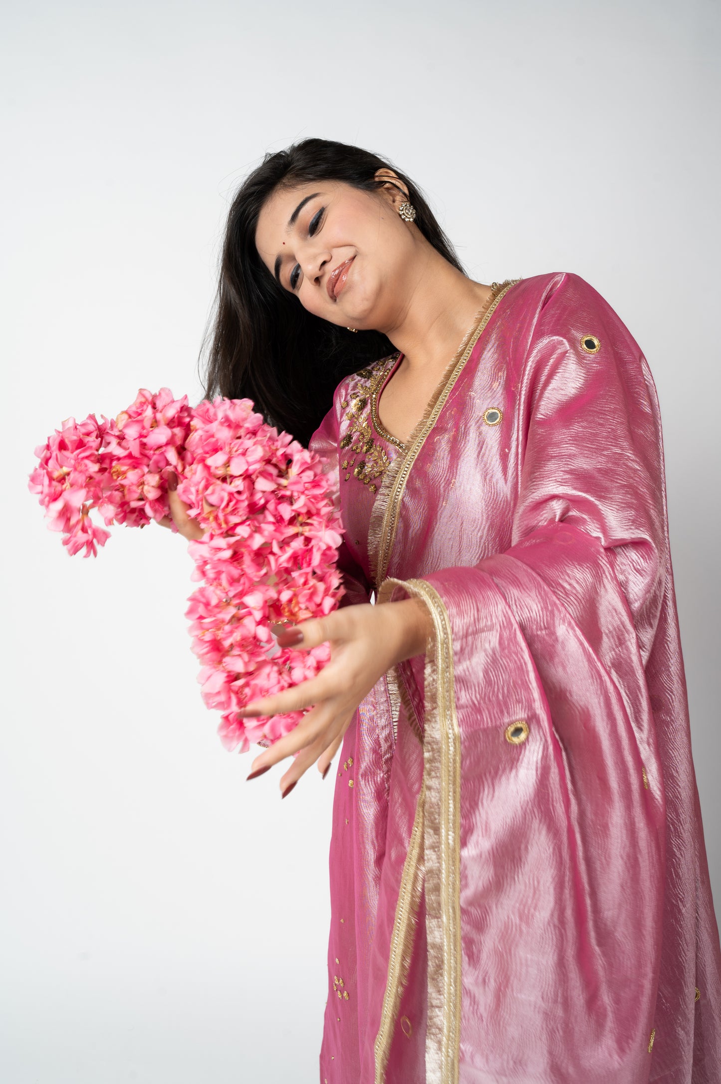 Purple Crushed Tissue Kurta Set