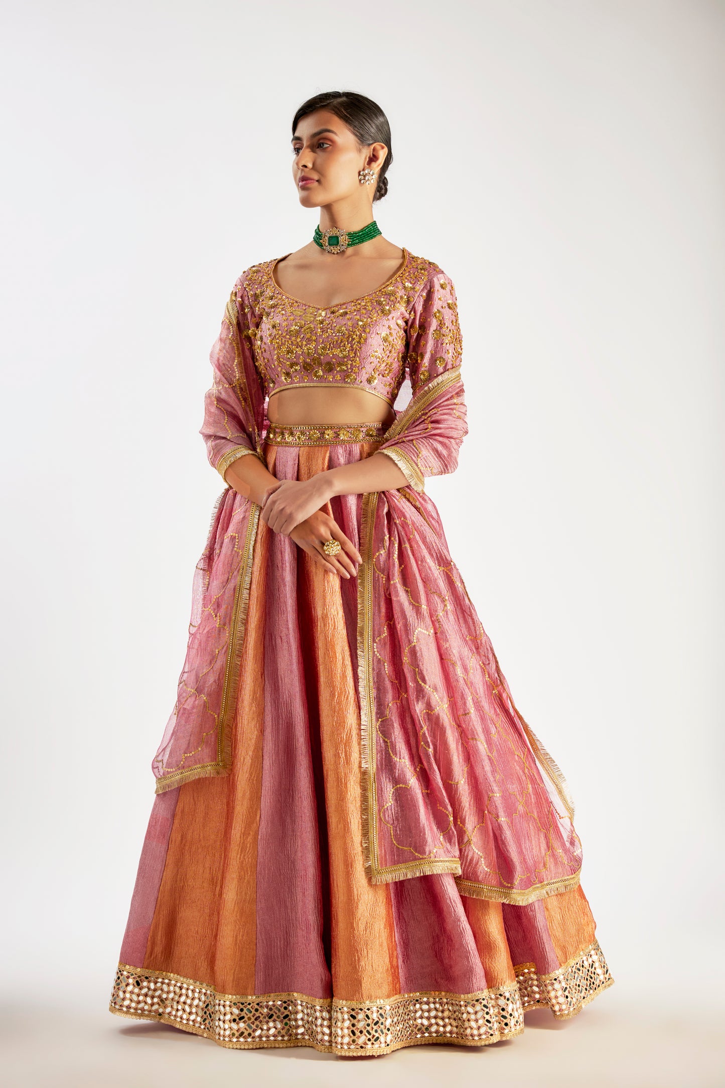 Multi-Color Crushed Tissue Silk Lehenga