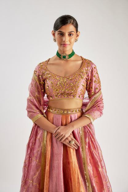 Multi-Color Crushed Tissue Silk Lehenga