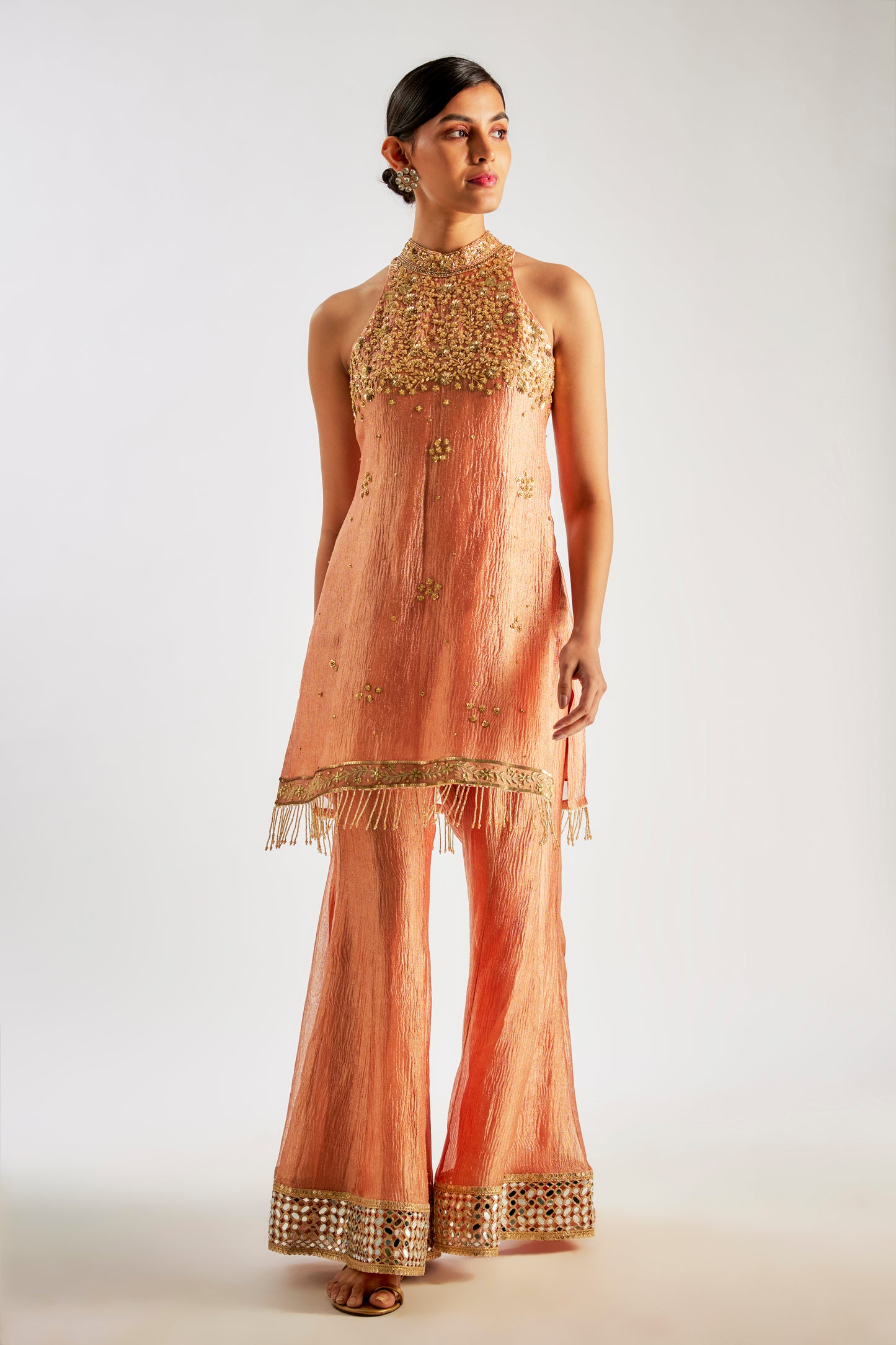 Rust Orange Crushed Tissue Silk Sharara