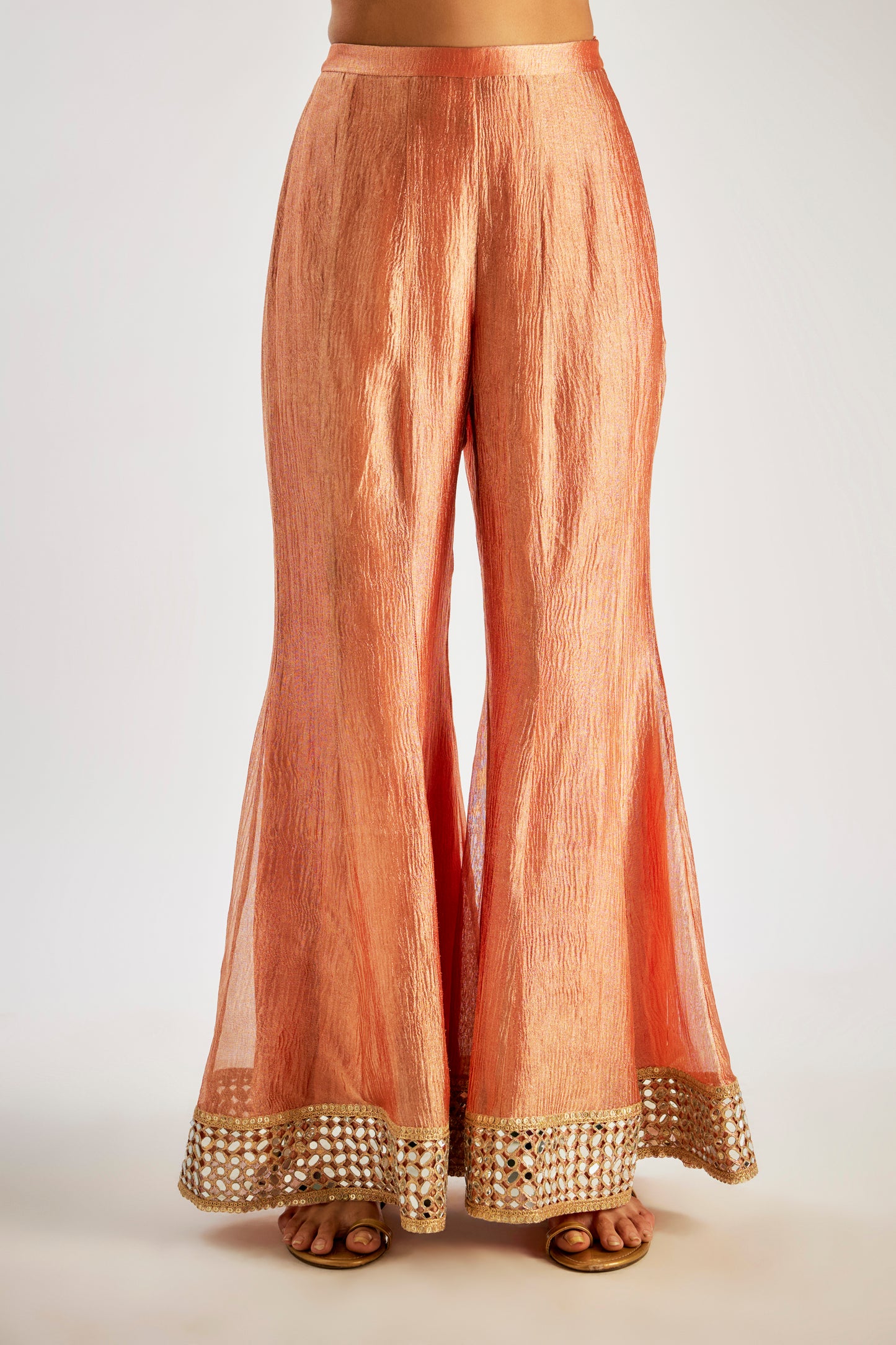 Rust Orange Crushed Tissue Silk Sharara
