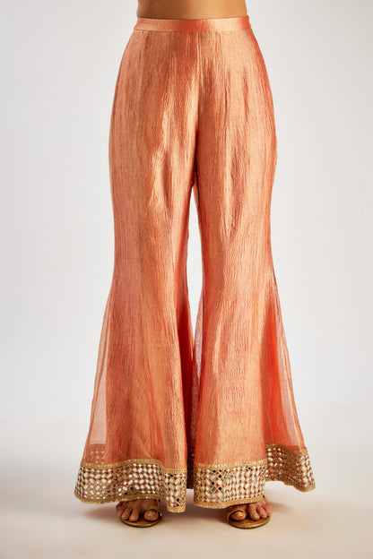 Rust Orange Crushed Tissue Silk Sharara