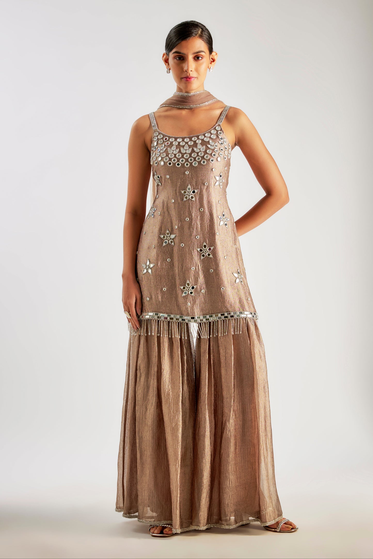 Coffee Crushed Tissue Silk Sharara