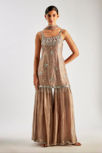 Coffee Crushed Tissue Silk Sharara